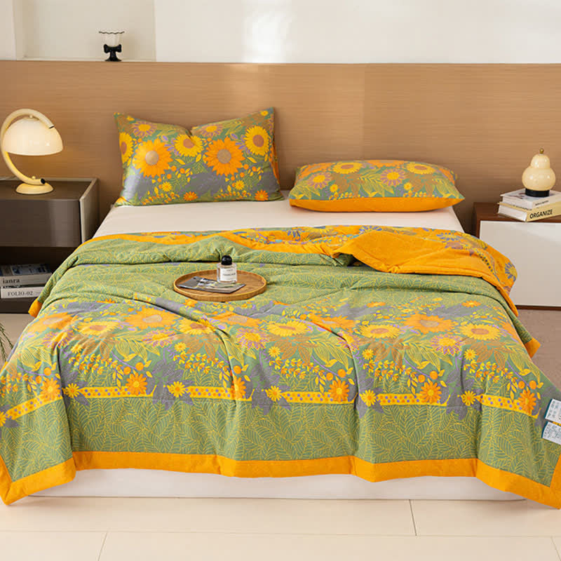 Daisy & Leaf Print Cotton Linen Quilt - image 2