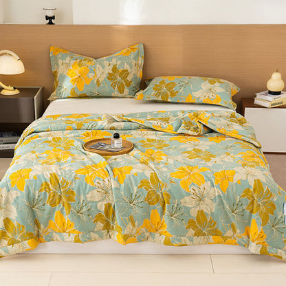 Yellow Floral Print Cotton Linen Quilt - image 2