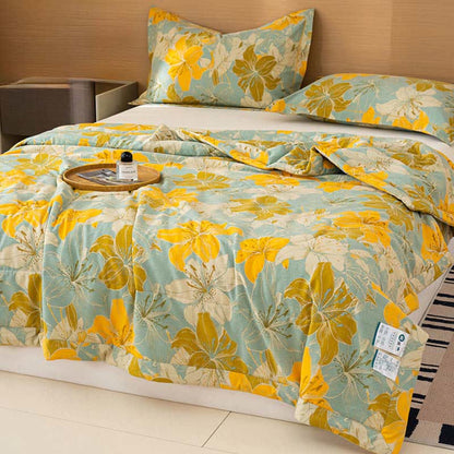 Yellow Floral Print Cotton Linen Quilt - image 0