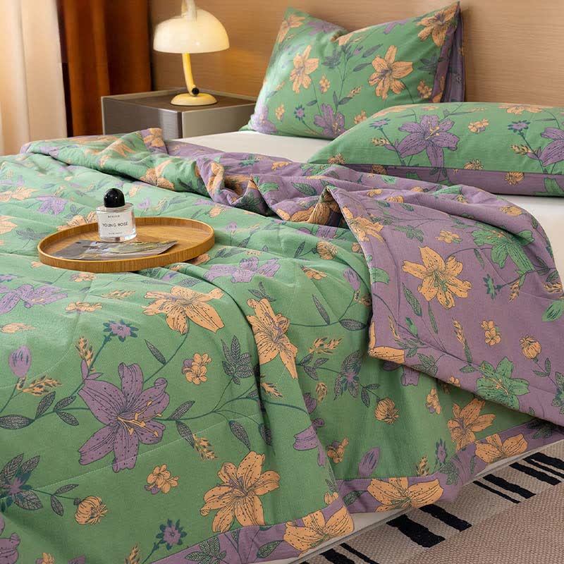 Lily Floral Print Cotton Linen Quilt - image 2