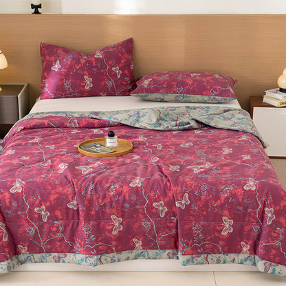 Butterfly & Branch Print Cotton Linen Quilt - image 7