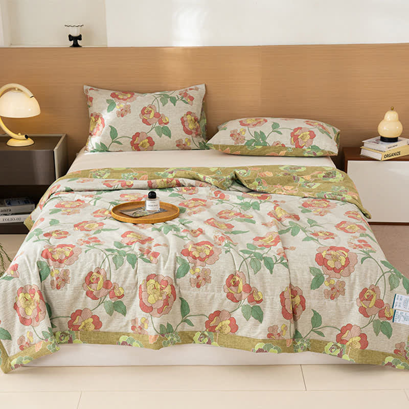 Fresh Floral Print Cotton Linen Quilt - image 5