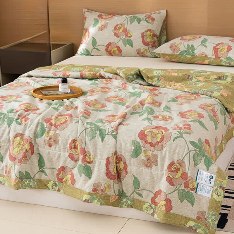 Fresh Floral Print Cotton Linen Quilt - image 3