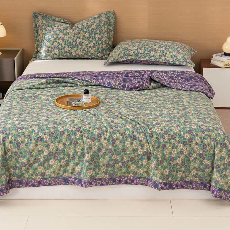 Crabapple Blossom-Inspired Cotton Linen Quilt - image 2