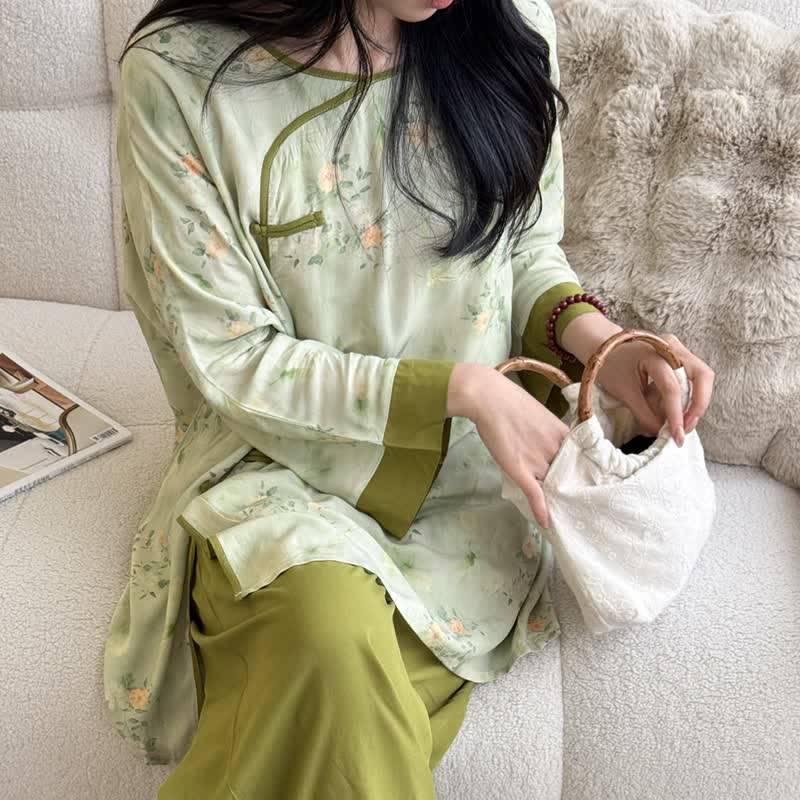 Fresh Floral Eastern-Inspired Pajama Set - image 1