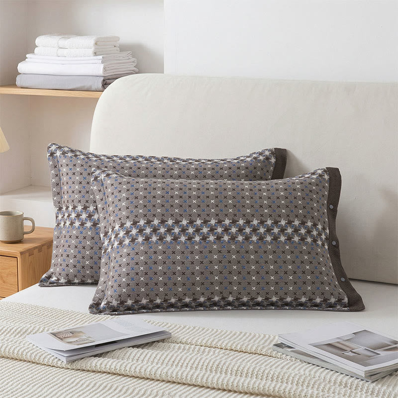 Jacquard Knit Cotton Button Pillowcases (2PCS) - Grey - 52cm x 76cm - image 0