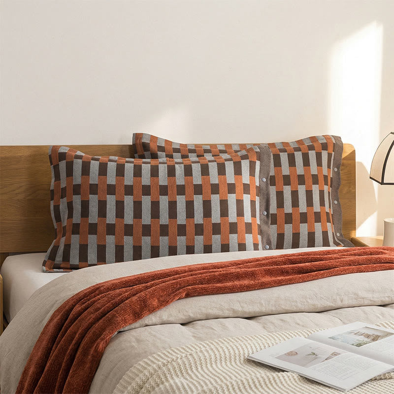 Mixed Stripe Pure Cotton Pillowcases (2PCS) - Brown&Grey - 52cm x 76cm - image 2