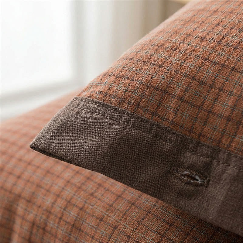 Mini Plaid Button Cotton Pillowcases (2PCS) - image 1