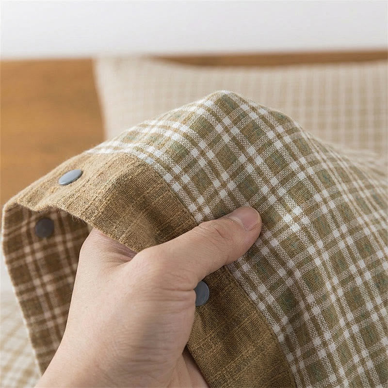 Mini Plaid Button Cotton Pillowcases (2PCS) - image 3