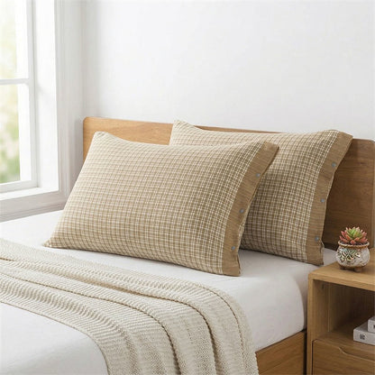 Mini Plaid Button Cotton Pillowcases (2PCS) - Green&Beige - 52cm x 76cm - image 2