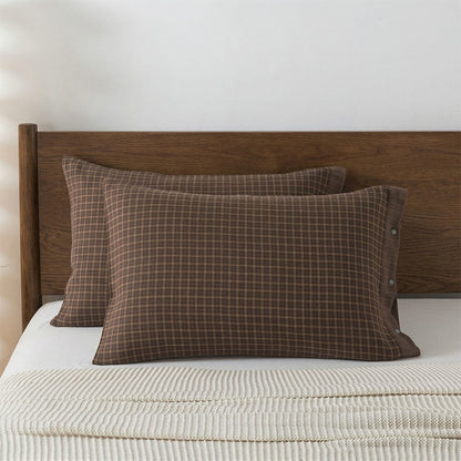 Mini Plaid Button Cotton Pillowcases (2PCS) - Dark Brown - 52cm x 76cm - image 4