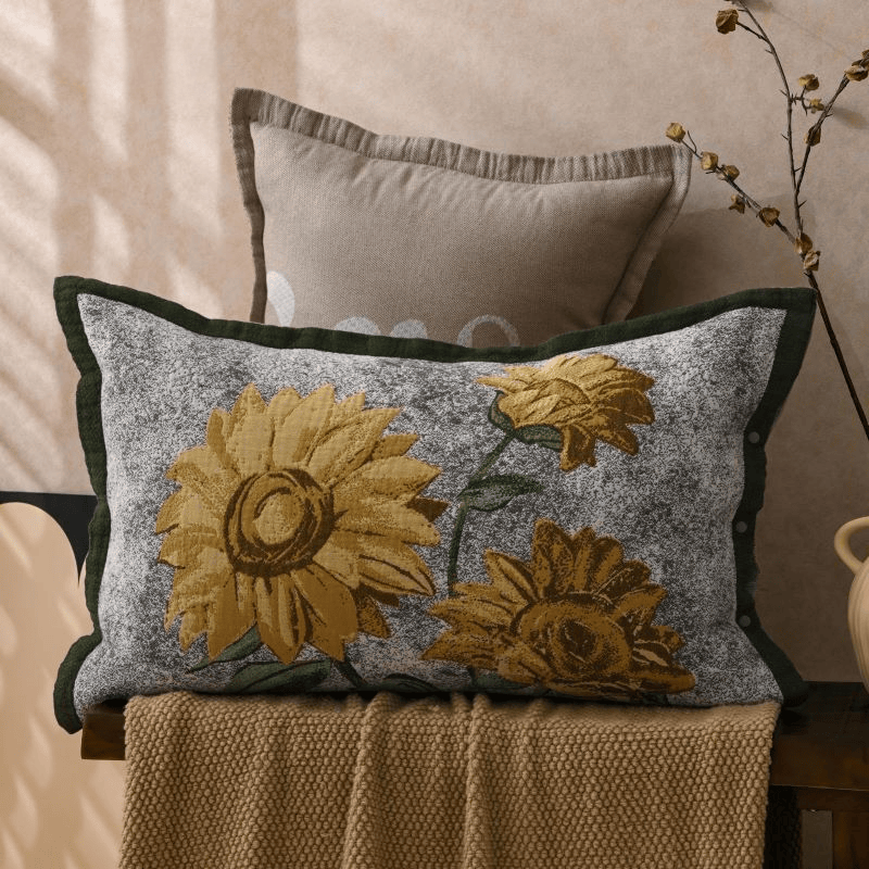 Pure Cotton Jacquard Sunflower Pillowcases (2PCS) - Yellow&Grey - 80cm x 54cm - image 0