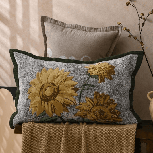 Pure Cotton Jacquard Sunflower Pillowcases (2PCS) - Yellow&Grey - 80cm x 54cm - image 0