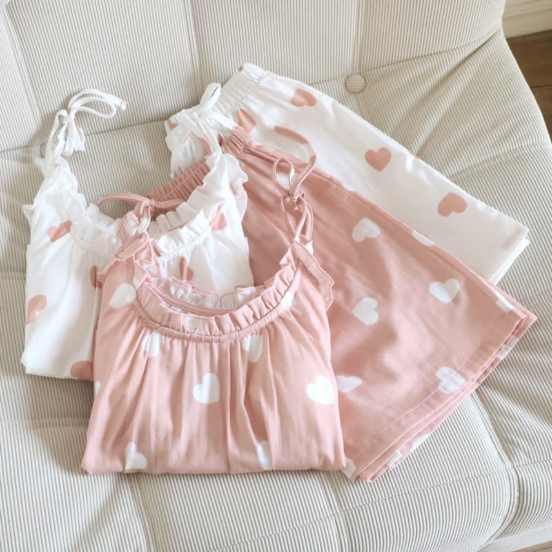 Cotton Double Gauze Heart Cami Pajamas - image 1