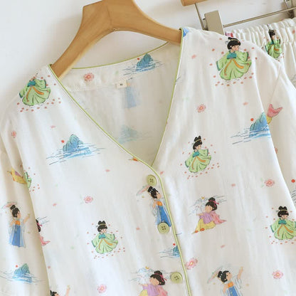 Vintage Oriental Princess Inspired Cotton Pajamas(3PCS) - image 3
