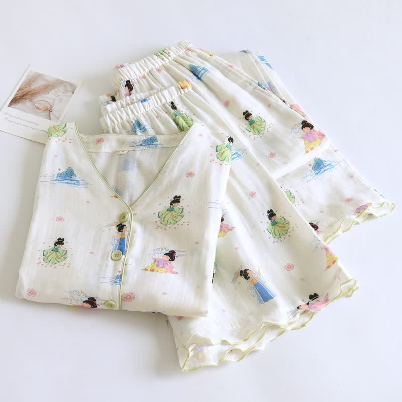 Vintage Oriental Princess Inspired Cotton Pajamas(3PCS) - image 1