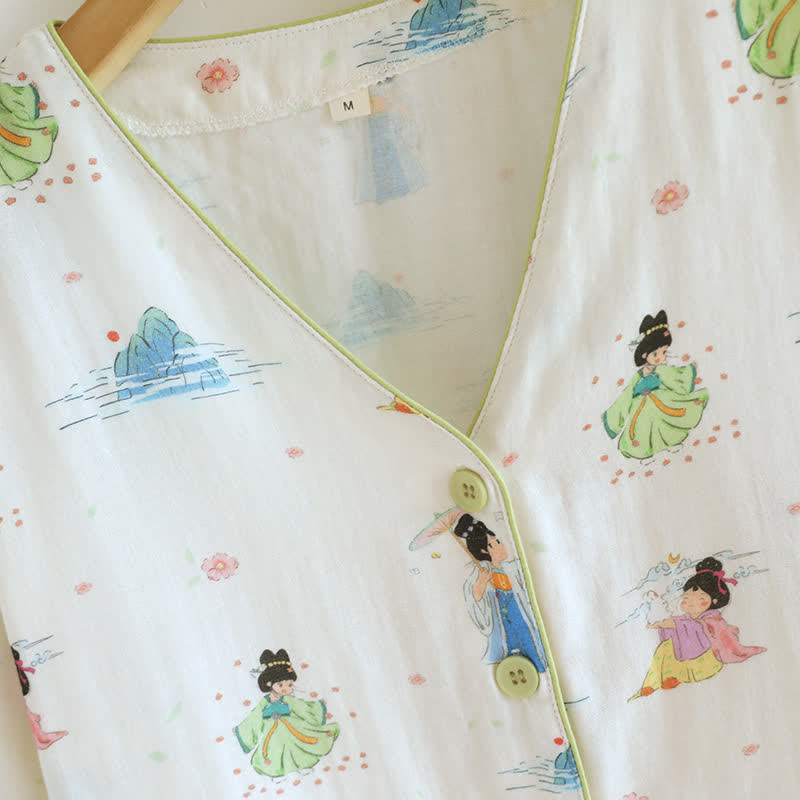 Vintage Oriental Princess Inspired Cotton Pajamas(3PCS) - image 4