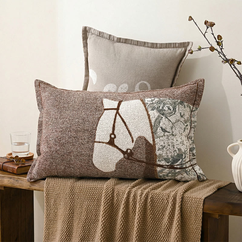 Horse Jacquard Button Cotton Pillowcases (2PCS) - Brown&Beige - 80cm x 54cm - image 0