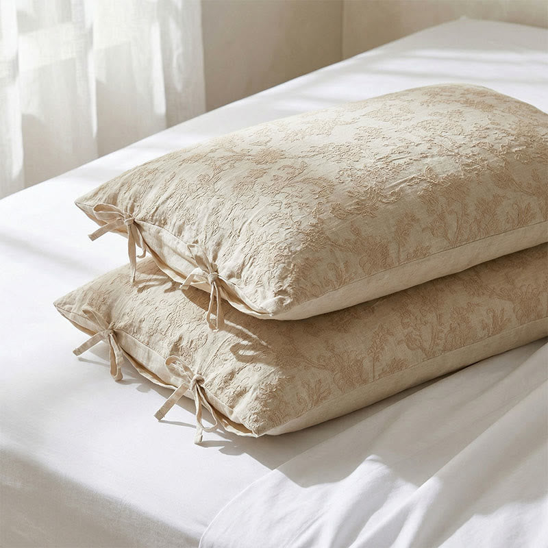 Floral Bow Tie Cotton Linen Pillowcases (2PCS) - image 1