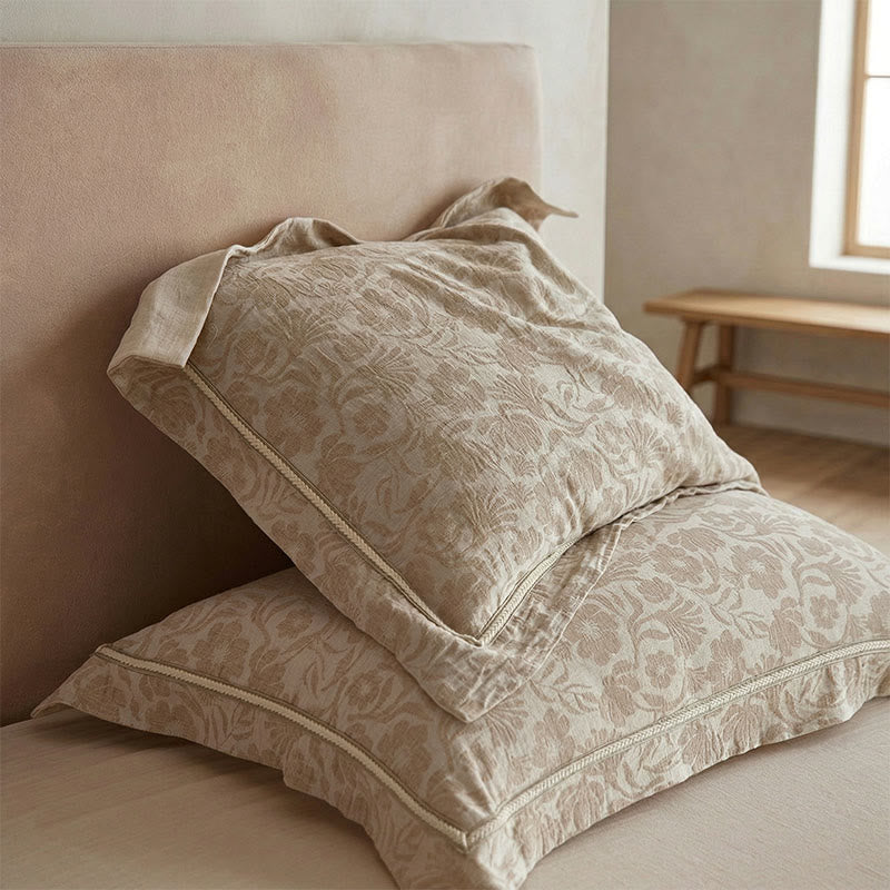 Elegant Floral Jacquard Envelope Pillowcases (2PCS) - Light Brown - 48cm x 74cm - image 0