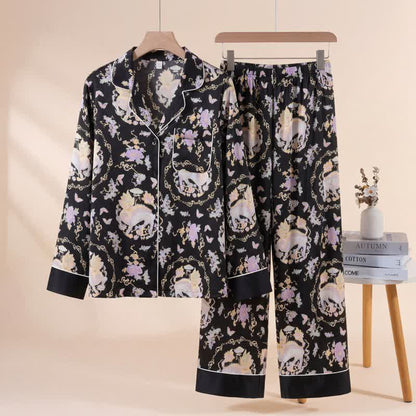 Oriental Mythical Qilin Print Pajama Set - Black - XL - image 0