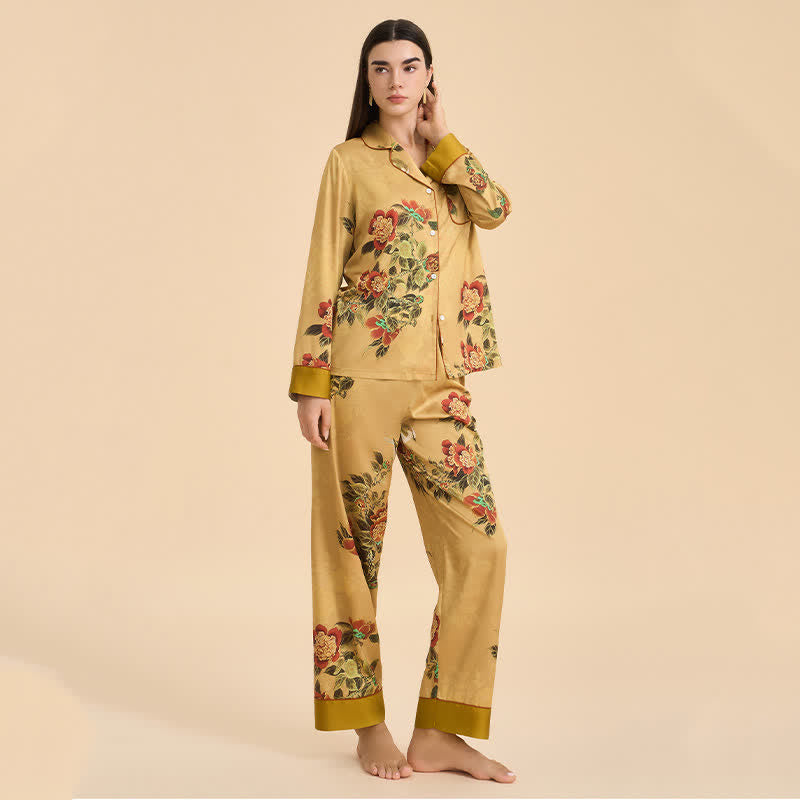 Luxurious Floral & Green Leaf Pajama Set - image 4
