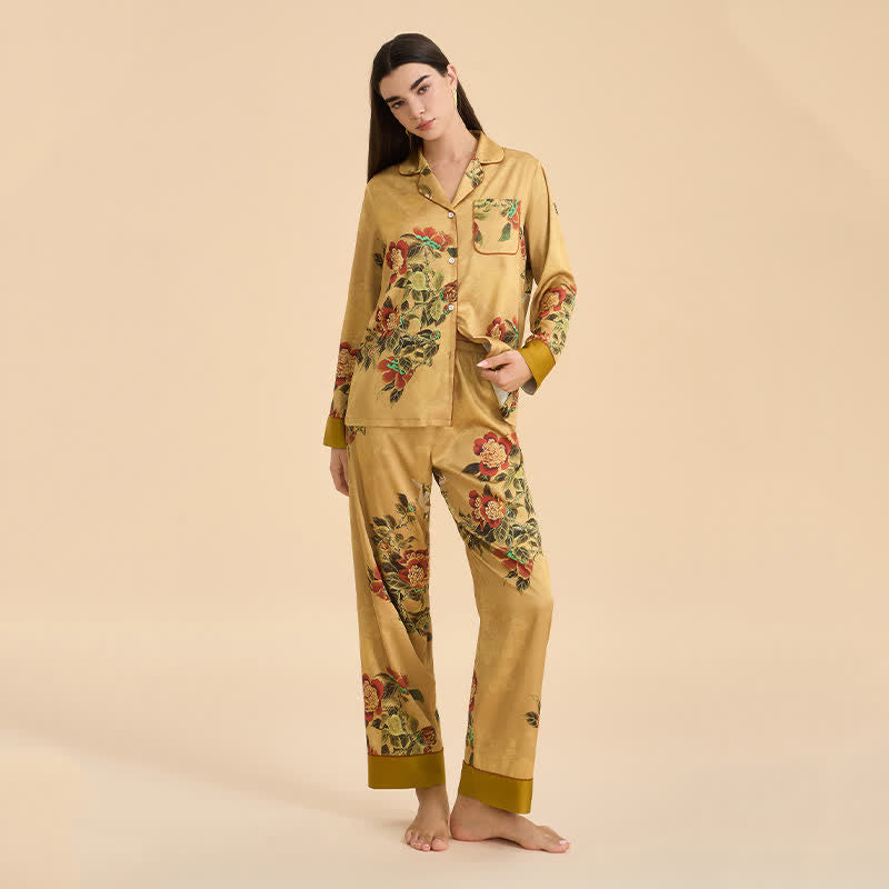 Luxurious Floral & Green Leaf Pajama Set - image 3