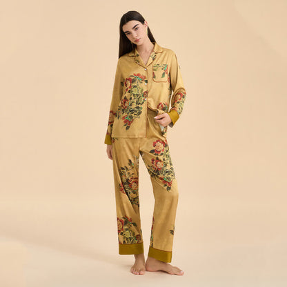 Luxurious Floral & Green Leaf Pajama Set - image 3