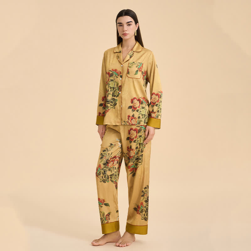 Luxurious Floral & Green Leaf Pajama Set - image 2