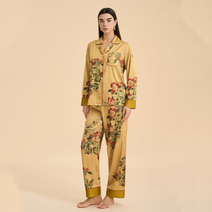 Luxurious Floral & Green Leaf Pajama Set - image 2