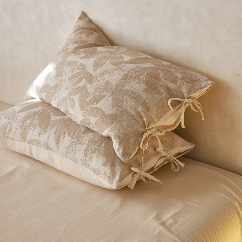Botanical Leaf Jacquard Pillowcases (2PCS) - Light Brown - 48cm x 74cm - image 0
