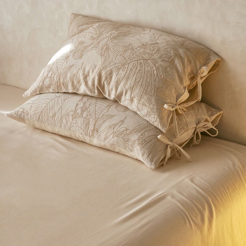 Tropical Botanical Bow Tie Pillowcases (2PCS) - Light Brown - 48cm x 74cm - image 0