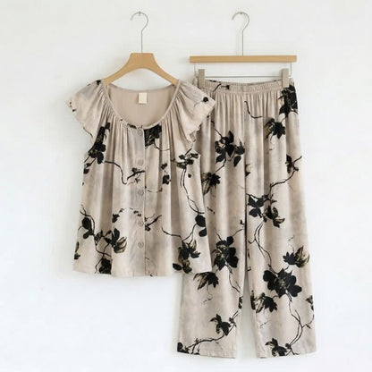 Elegant Ink Style Floral Loungewear Set - image 0