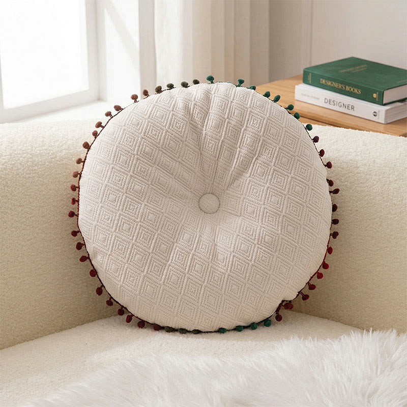 Round Hand-Sewn Button Throw Pillow - White - 40cm x 40cm - image 1