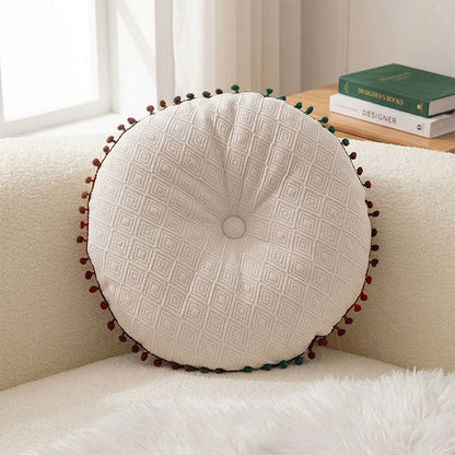 Round Hand-Sewn Button Throw Pillow - White - 40cm x 40cm - image 1