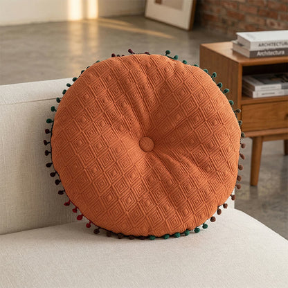 Round Hand-Sewn Button Throw Pillow - Orange - 40cm x 40cm - image 3