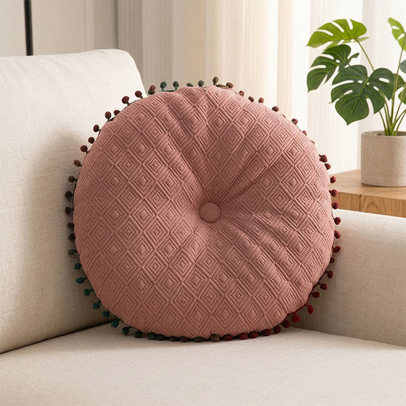 Round Hand-Sewn Button Throw Pillow - Pink - 40cm x 40cm - image 4