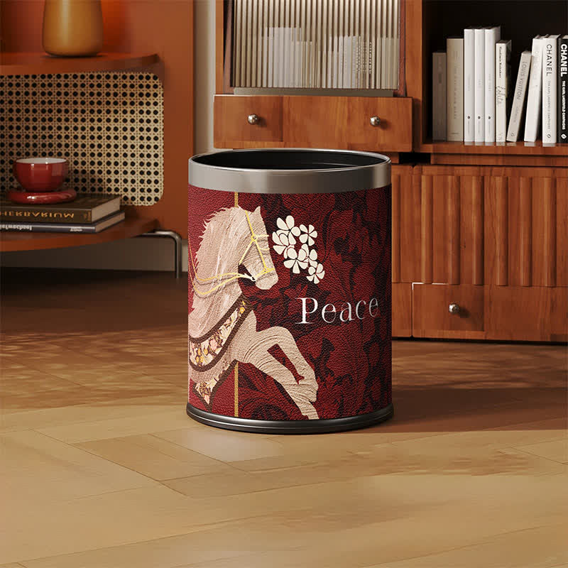 Vintage Equestrian Leather  Round Trash Can - image 1