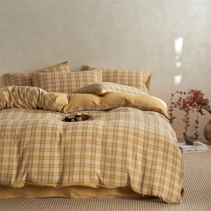 Checkered Cotton Duvet Cover Bedding Set - image 1
