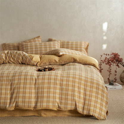 Checkered Cotton Duvet Cover Bedding Set - image 1