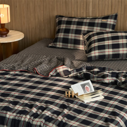 Simple Plaid Pure Cotton Quilt Set - Black - Bedding Set - King - image 0