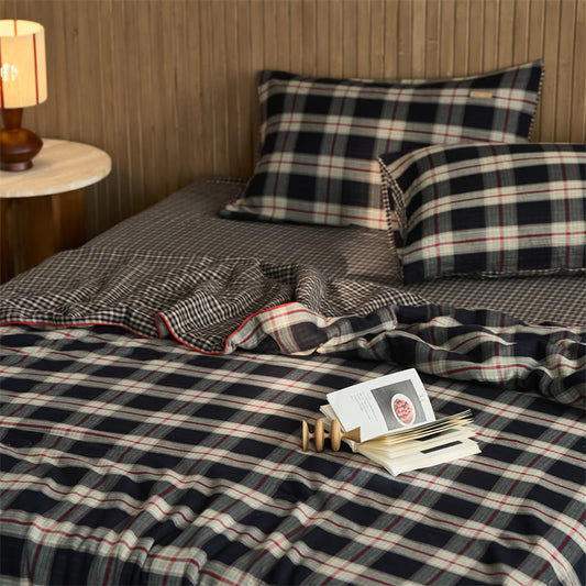Simple Plaid Pure Cotton Quilt Set - Black - Bedding Set - King - image 0