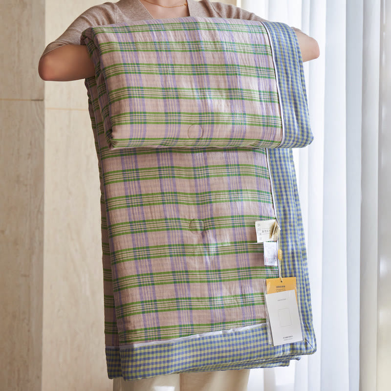 Gingham Pure Cotton Quilt Set - Yellow&Purple - Quilts - King - image 19