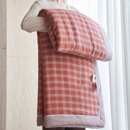 Gingham Pure Cotton Quilt Set - Light Red - Quilts - King - image 9