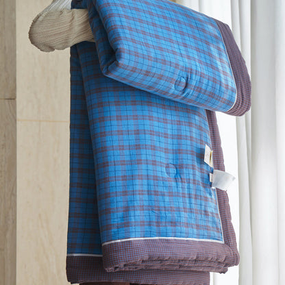 Gingham Pure Cotton Quilt Set - Dark Blue - Quilts - King - image 11