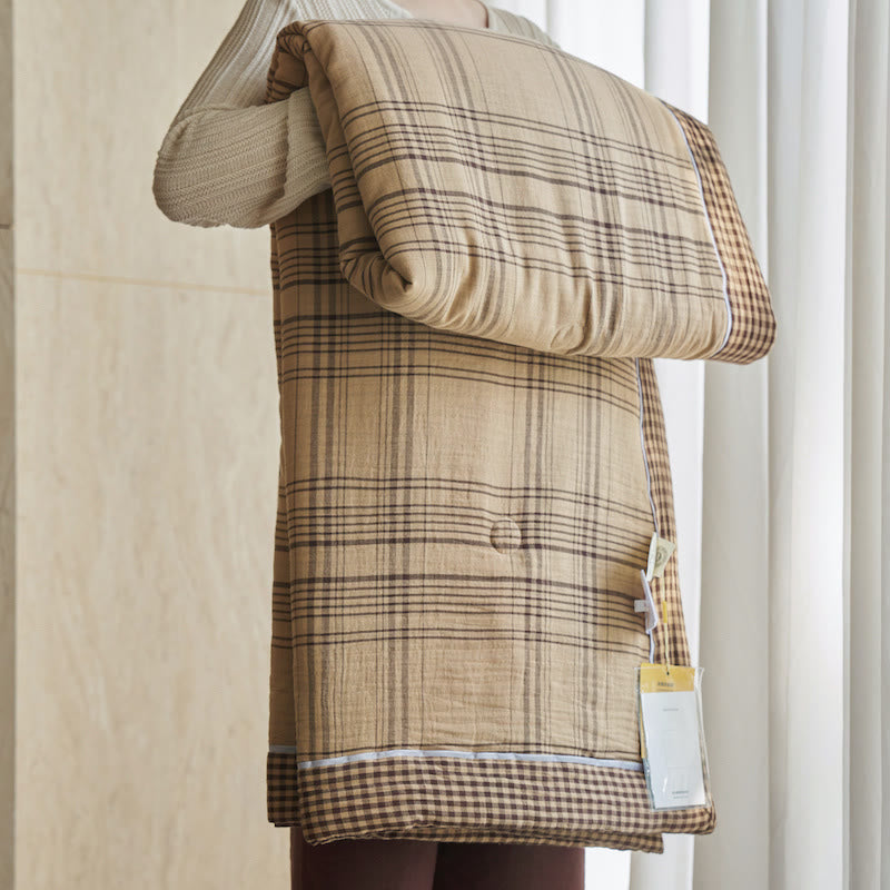 Gingham Pure Cotton Quilt Set - Brown - Quilts - King - image 15