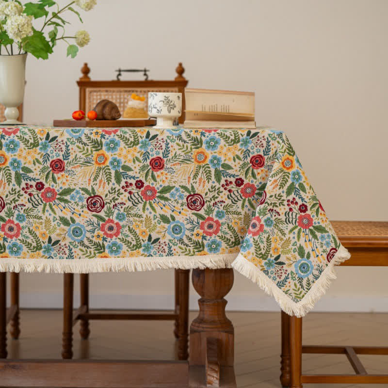 Refresh Floral Cotton Linen Jacquard Tablecloth - 55" x 118" - image 0