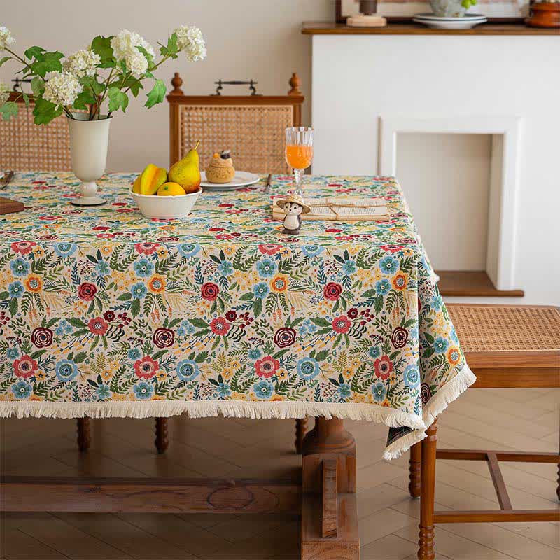 Refresh Floral Cotton Linen Jacquard Tablecloth - image 1