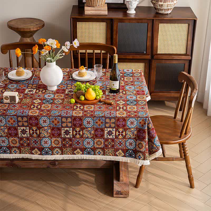 Bohemian Retro Ethnic Tile Jacquard Tablecloth - image 1