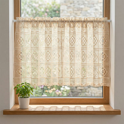 Beige Square Crochet Tier Curtain - image 1